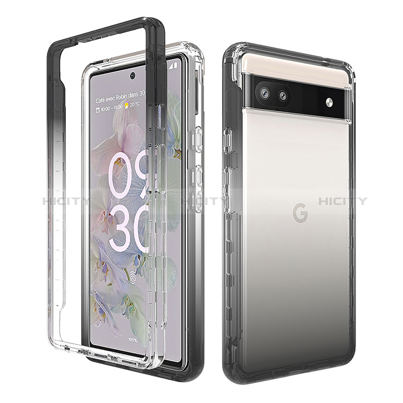 Coque Ultra Fine Transparente Souple Housse Etui 360 Degres Avant et Arriere Degrade pour Google Pixel 6a 5G Gris Fonce Plus