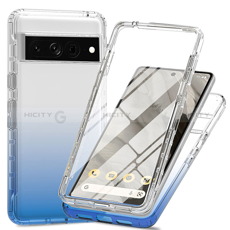 Coque Ultra Fine Transparente Souple Housse Etui 360 Degres Avant et Arriere Degrade pour Google Pixel 7 Pro 5G Bleu Plus