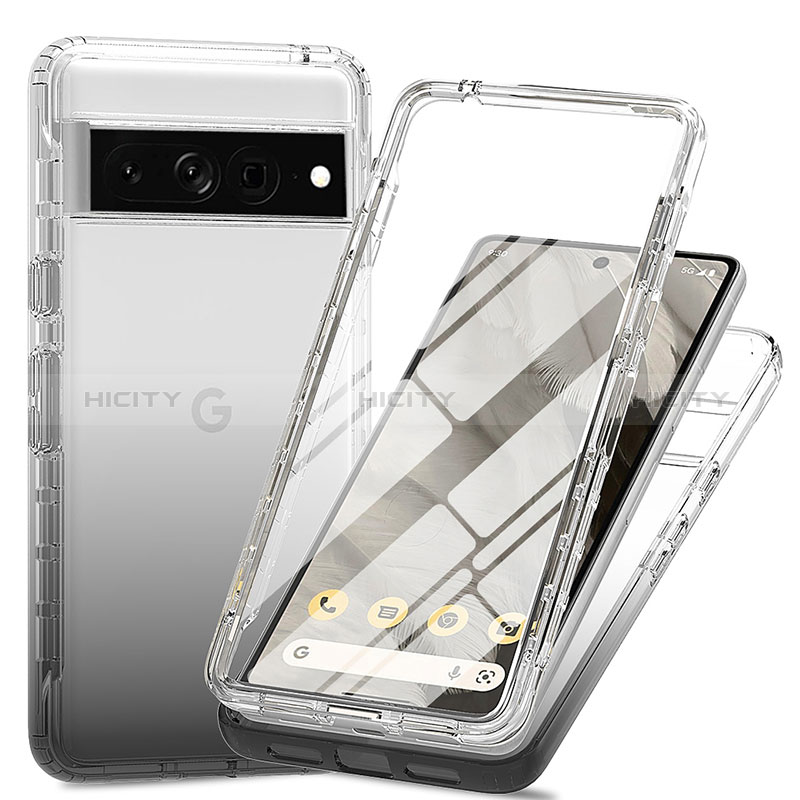 Coque Ultra Fine Transparente Souple Housse Etui 360 Degres Avant et Arriere Degrade pour Google Pixel 7 Pro 5G Gris Fonce Plus