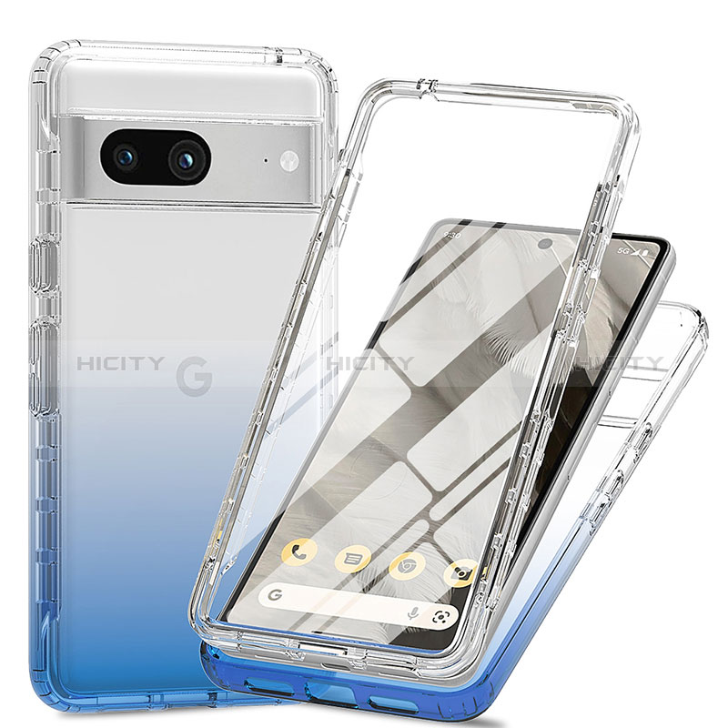 Coque Ultra Fine Transparente Souple Housse Etui 360 Degres Avant et Arriere Degrade pour Google Pixel 7a 5G Bleu Plus