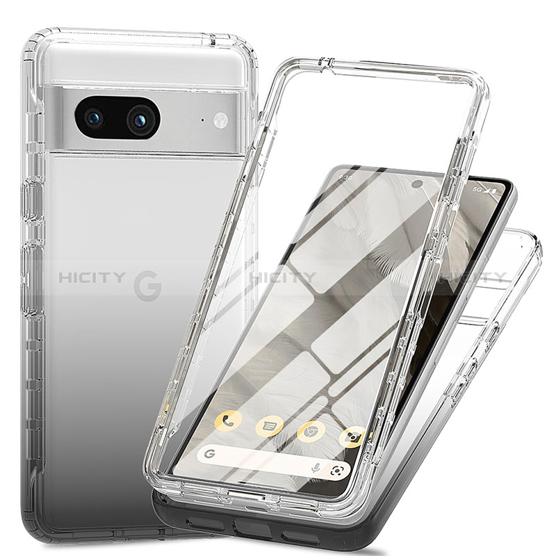 Coque Ultra Fine Transparente Souple Housse Etui 360 Degres Avant et Arriere Degrade pour Google Pixel 7a 5G Gris Fonce Plus