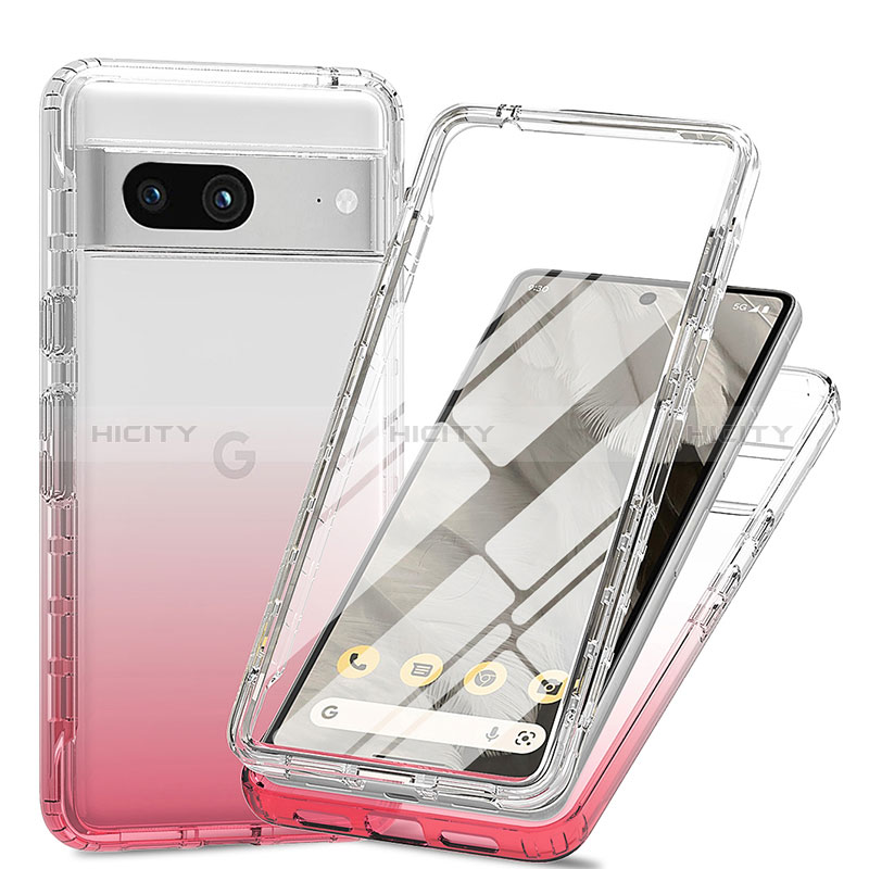 Coque Ultra Fine Transparente Souple Housse Etui 360 Degres Avant et Arriere Degrade pour Google Pixel 7a 5G Rouge Plus