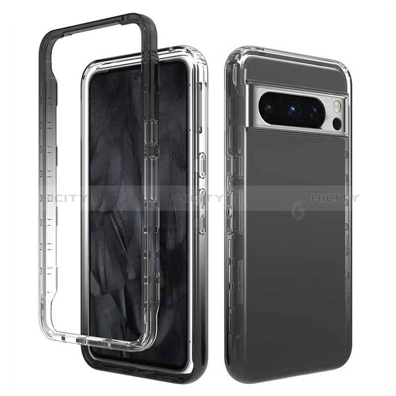 Coque Ultra Fine Transparente Souple Housse Etui 360 Degres Avant et Arriere Degrade pour Google Pixel 8 Pro 5G Gris Fonce Plus