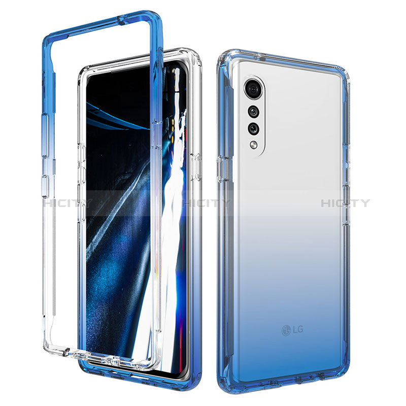 Coque Ultra Fine Transparente Souple Housse Etui 360 Degres Avant et Arriere Degrade pour LG Velvet 5G Bleu Plus