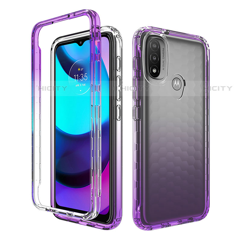 Coque Ultra Fine Transparente Souple Housse Etui 360 Degres Avant et Arriere Degrade pour Motorola Moto E30 Violet Plus