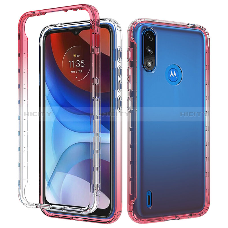 Coque Ultra Fine Transparente Souple Housse Etui 360 Degres Avant et Arriere Degrade pour Motorola Moto E7 Power Rouge Plus