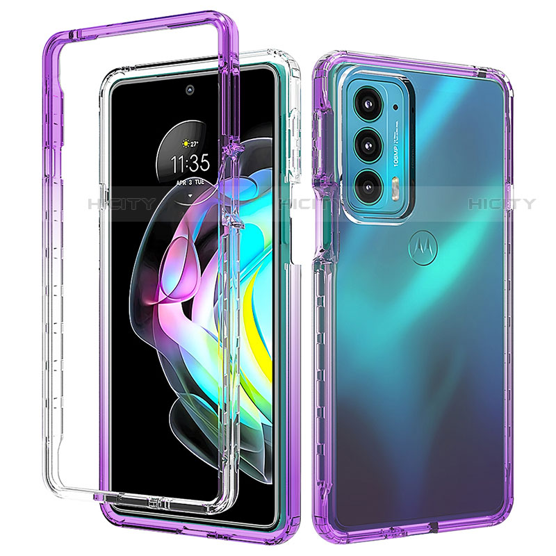 Coque Ultra Fine Transparente Souple Housse Etui 360 Degres Avant et Arriere Degrade pour Motorola Moto Edge 20 5G Violet Plus