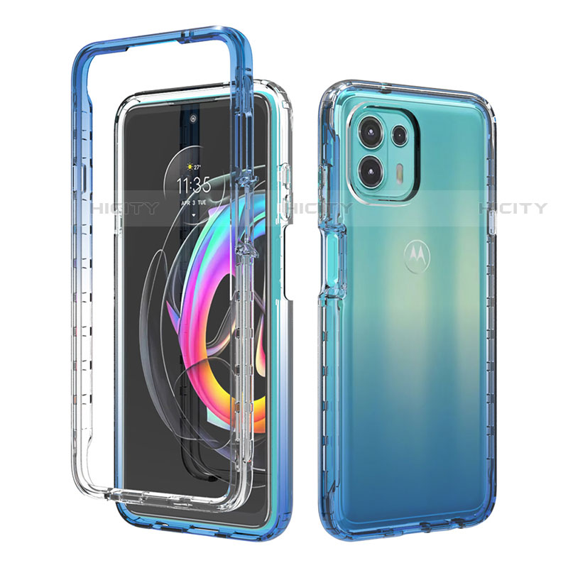 Coque Ultra Fine Transparente Souple Housse Etui 360 Degres Avant et Arriere Degrade pour Motorola Moto Edge 20 Lite 5G Bleu Plus