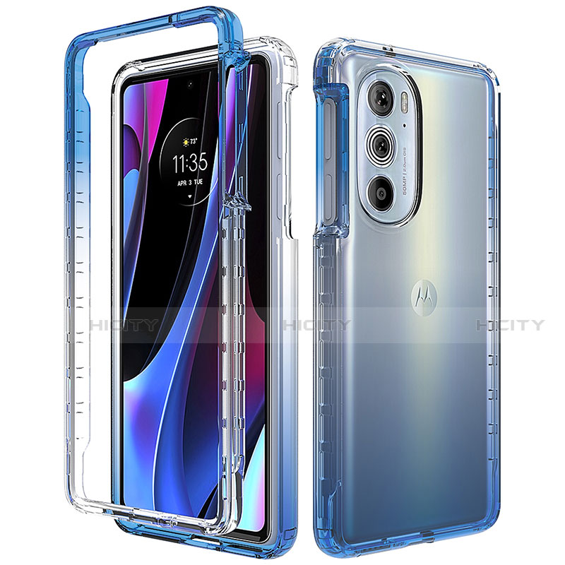 Coque Ultra Fine Transparente Souple Housse Etui 360 Degres Avant et Arriere Degrade pour Motorola Moto Edge 30 Pro 5G Bleu Plus