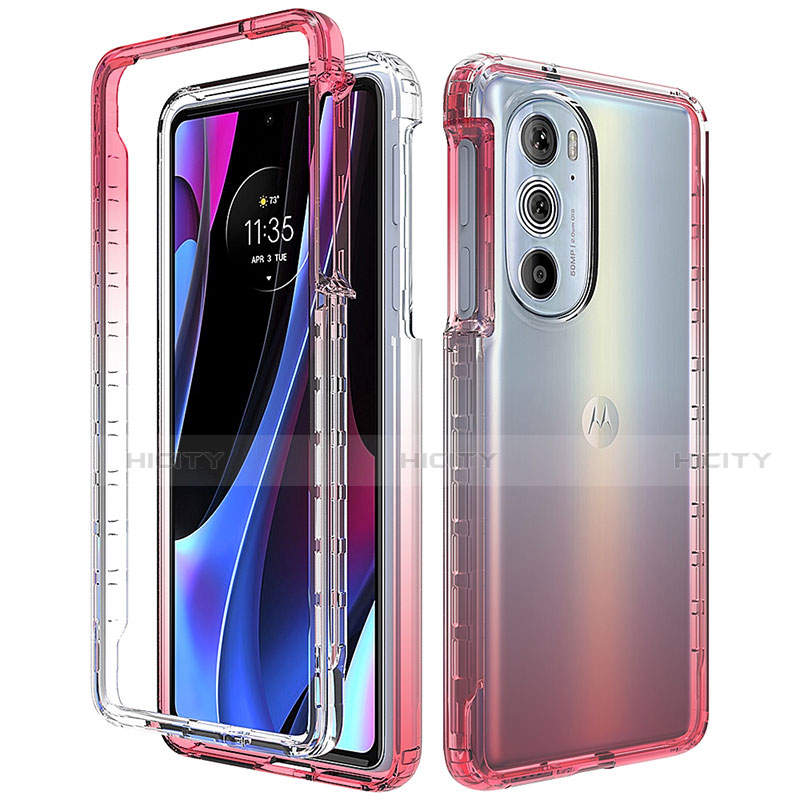 Coque Ultra Fine Transparente Souple Housse Etui 360 Degres Avant et Arriere Degrade pour Motorola Moto Edge 30 Pro 5G Rouge Plus