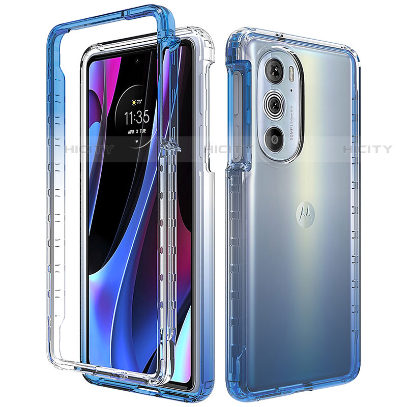 Coque Ultra Fine Transparente Souple Housse Etui 360 Degres Avant et Arriere Degrade pour Motorola Moto Edge Plus (2022) 5G Bleu Plus