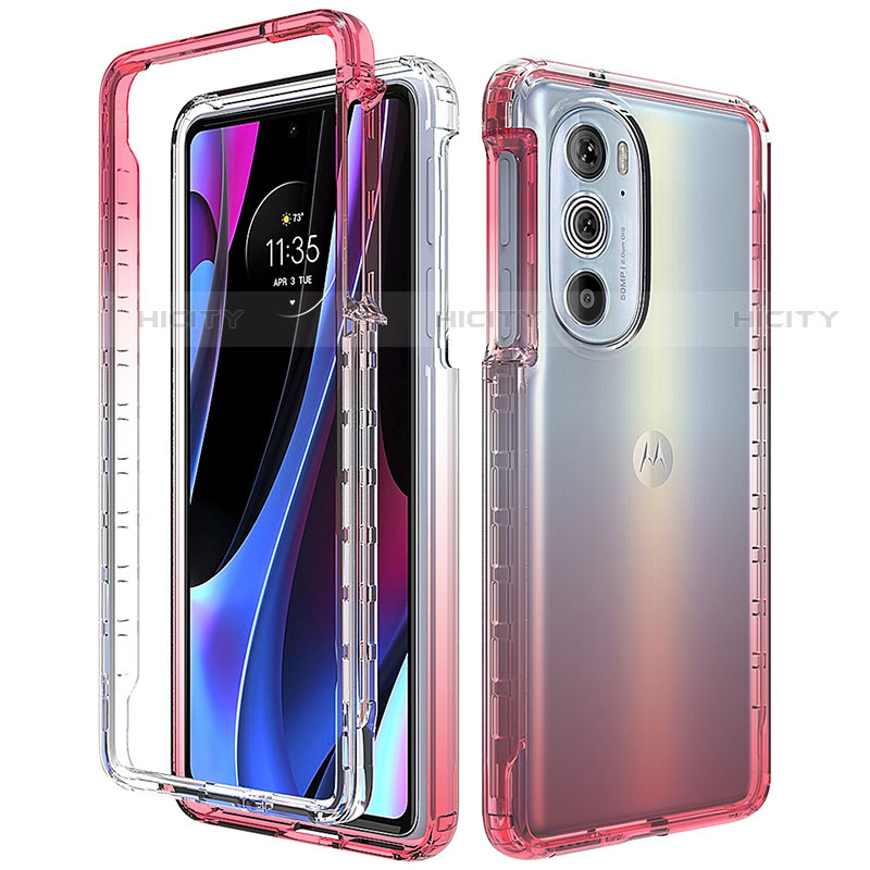 Coque Ultra Fine Transparente Souple Housse Etui 360 Degres Avant et Arriere Degrade pour Motorola Moto Edge Plus (2022) 5G Rouge Plus