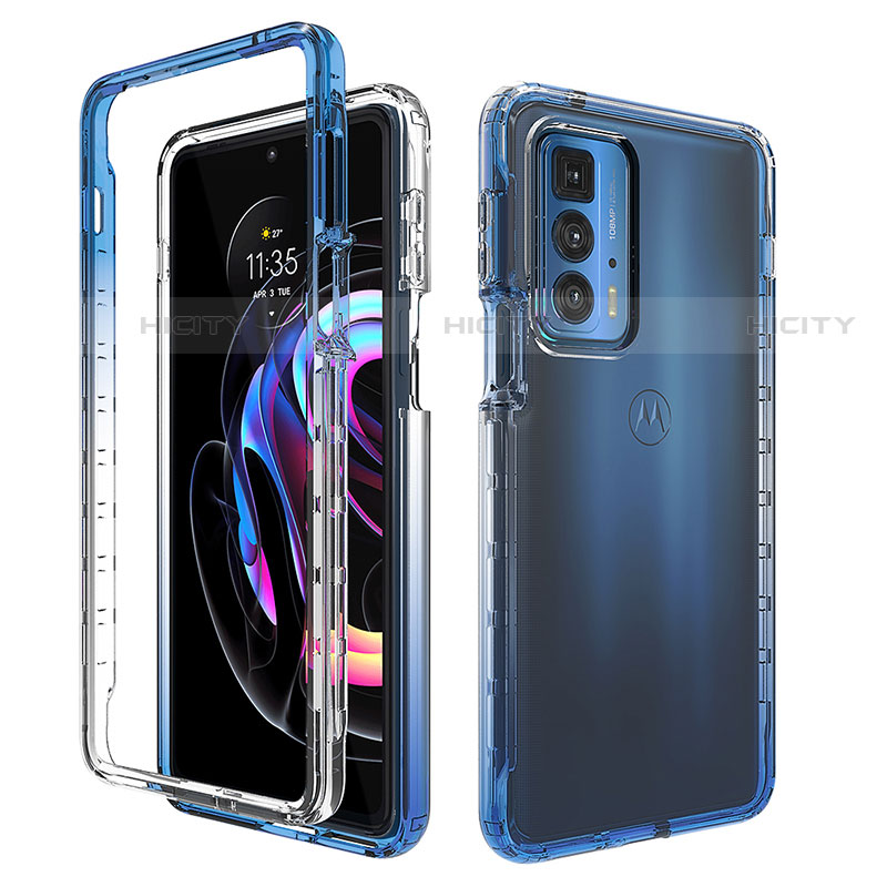 Coque Ultra Fine Transparente Souple Housse Etui 360 Degres Avant et Arriere Degrade pour Motorola Moto Edge S Pro 5G Bleu Plus