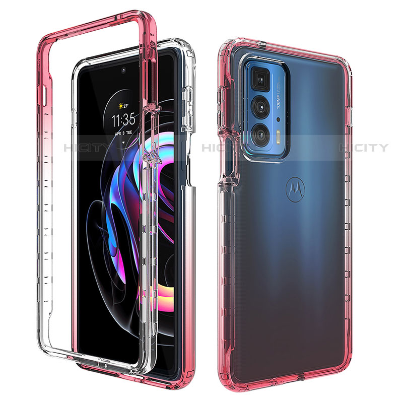 Coque Ultra Fine Transparente Souple Housse Etui 360 Degres Avant et Arriere Degrade pour Motorola Moto Edge S Pro 5G Rouge Plus