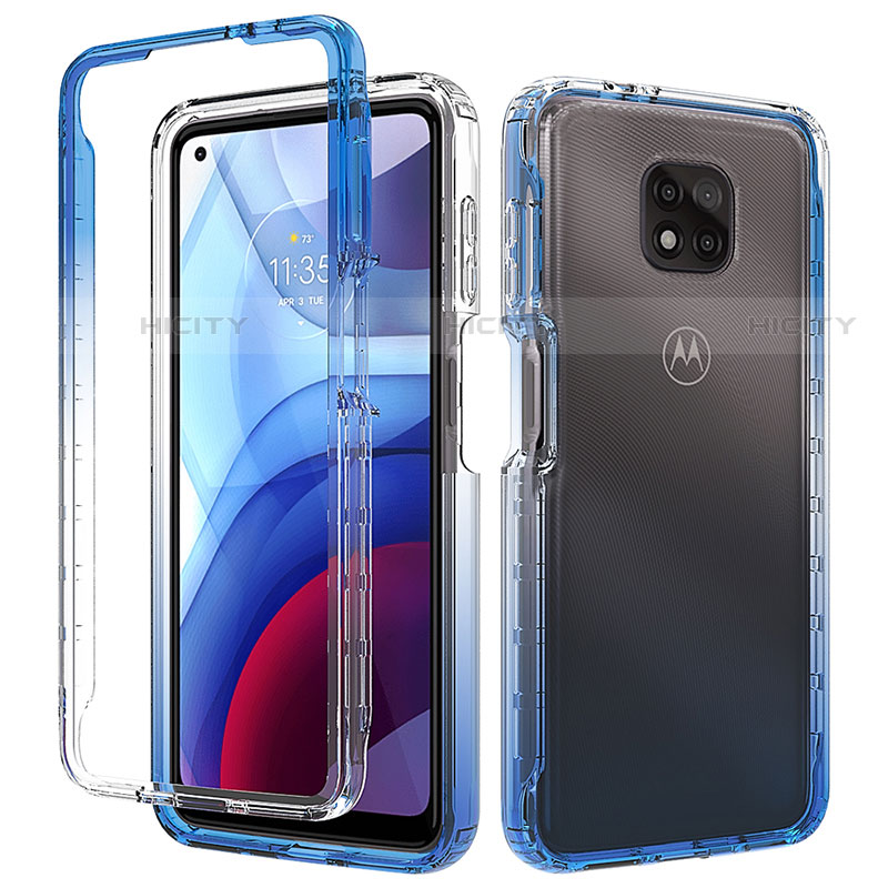 Coque Ultra Fine Transparente Souple Housse Etui 360 Degres Avant et Arriere Degrade pour Motorola Moto G Power (2021) Bleu Plus