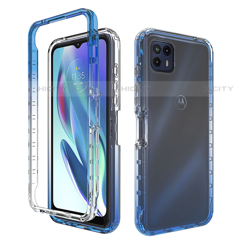 Coque Ultra Fine Transparente Souple Housse Etui 360 Degres Avant et Arriere Degrade pour Motorola Moto G50 5G Bleu Plus