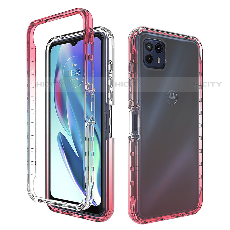 Coque Ultra Fine Transparente Souple Housse Etui 360 Degres Avant et Arriere Degrade pour Motorola Moto G50 5G Rouge Plus