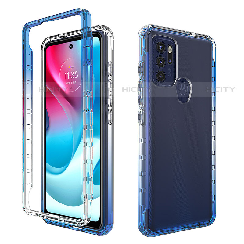 Coque Ultra Fine Transparente Souple Housse Etui 360 Degres Avant et Arriere Degrade pour Motorola Moto G60s Bleu Plus