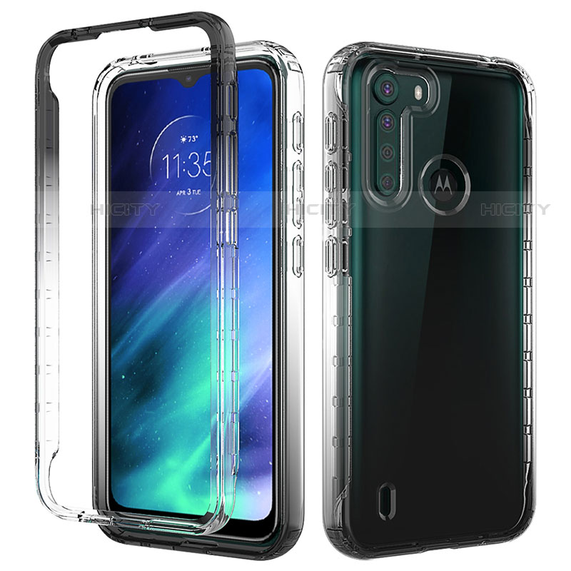 Coque Ultra Fine Transparente Souple Housse Etui 360 Degres Avant et Arriere Degrade pour Motorola Moto One Fusion Noir Plus