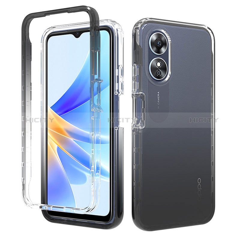 Coque Ultra Fine Transparente Souple Housse Etui 360 Degres Avant et Arriere Degrade pour Oppo A17 Gris Fonce Plus