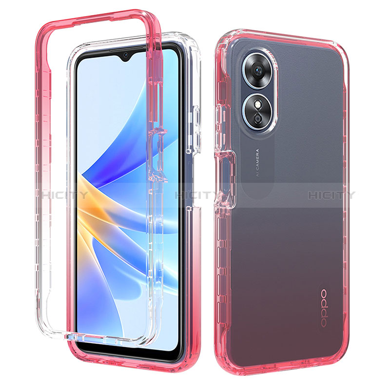 Coque Ultra Fine Transparente Souple Housse Etui 360 Degres Avant et Arriere Degrade pour Oppo A17 Rouge Plus