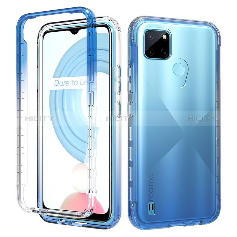 Coque Ultra Fine Transparente Souple Housse Etui 360 Degres Avant et Arriere Degrade pour Realme C21Y Bleu Plus