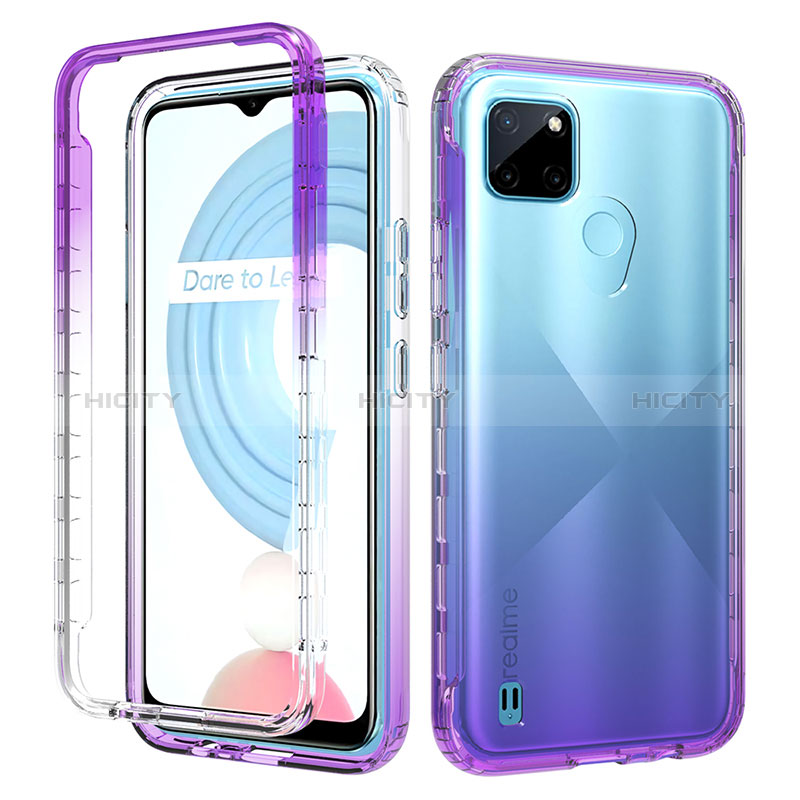 Coque Ultra Fine Transparente Souple Housse Etui 360 Degres Avant et Arriere Degrade pour Realme C21Y Violet Plus