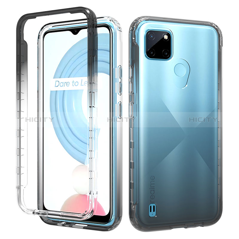 Coque Ultra Fine Transparente Souple Housse Etui 360 Degres Avant et Arriere Degrade pour Realme C25Y India Gris Fonce Plus