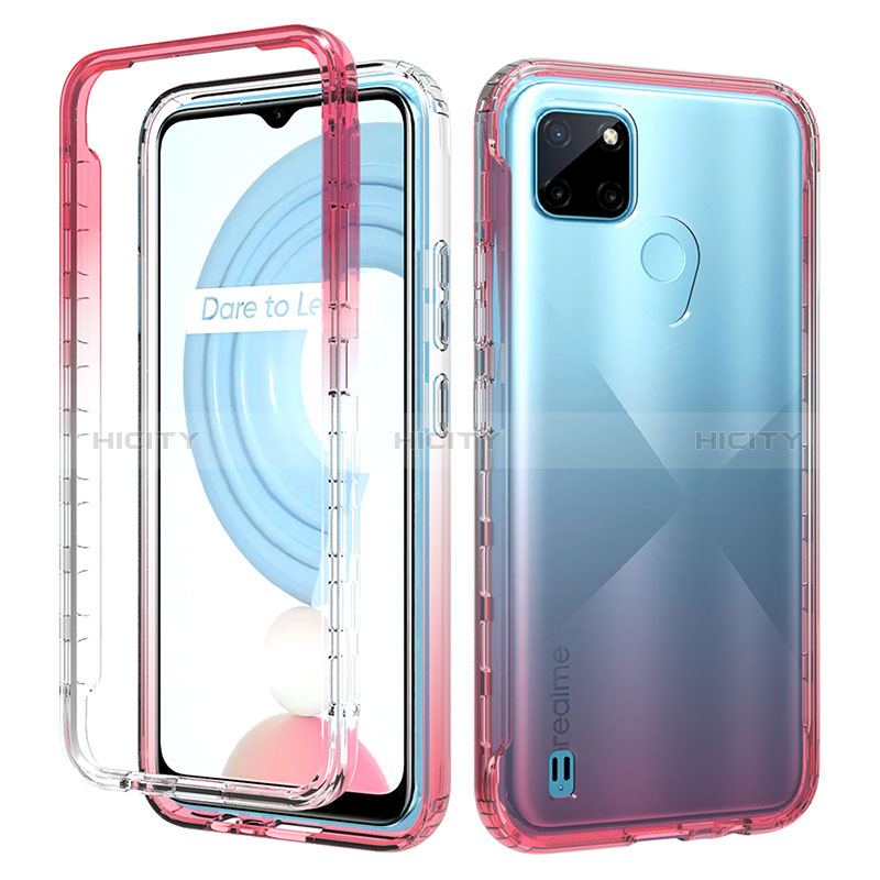 Coque Ultra Fine Transparente Souple Housse Etui 360 Degres Avant et Arriere Degrade pour Realme C25Y India Rouge Plus