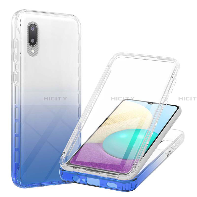 Coque Ultra Fine Transparente Souple Housse Etui 360 Degres Avant et Arriere Degrade pour Samsung Galaxy A02 Bleu Plus