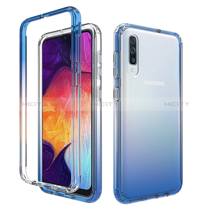 Coque Ultra Fine Transparente Souple Housse Etui 360 Degres Avant et Arriere Degrade pour Samsung Galaxy A50 Bleu Plus