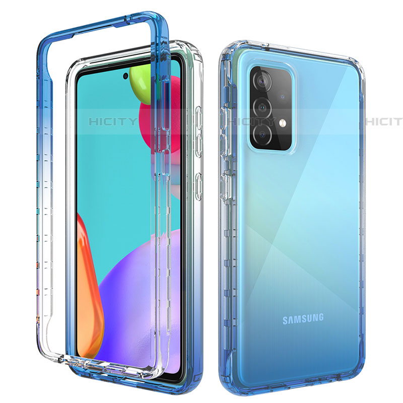 Coque Ultra Fine Transparente Souple Housse Etui 360 Degres Avant et Arriere Degrade pour Samsung Galaxy A52 4G Bleu Plus