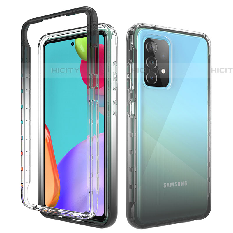 Coque Ultra Fine Transparente Souple Housse Etui 360 Degres Avant et Arriere Degrade pour Samsung Galaxy A52 5G Gris Fonce Plus