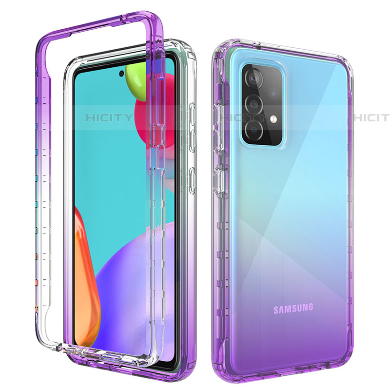 Coque Ultra Fine Transparente Souple Housse Etui 360 Degres Avant et Arriere Degrade pour Samsung Galaxy A52 5G Violet Plus