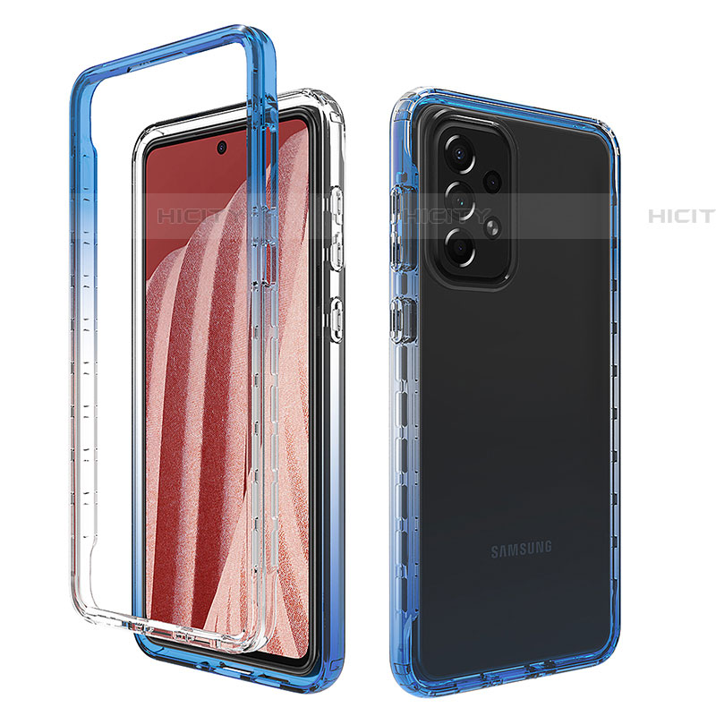 Coque Ultra Fine Transparente Souple Housse Etui 360 Degres Avant et Arriere Degrade pour Samsung Galaxy A73 5G Bleu Plus