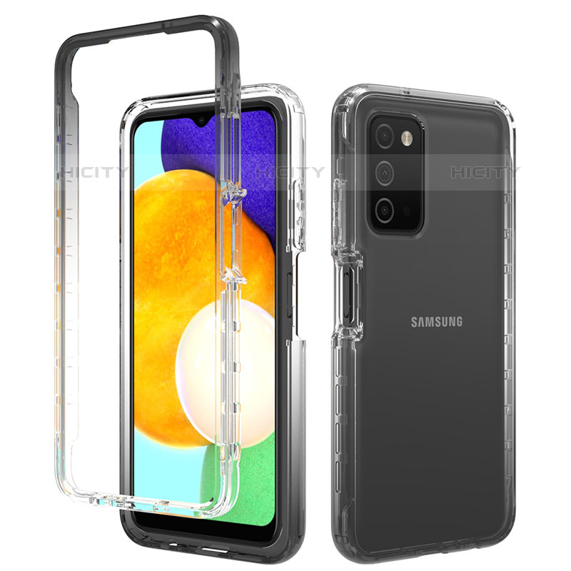 Coque Ultra Fine Transparente Souple Housse Etui 360 Degres Avant et Arriere Degrade pour Samsung Galaxy M02s Gris Fonce Plus