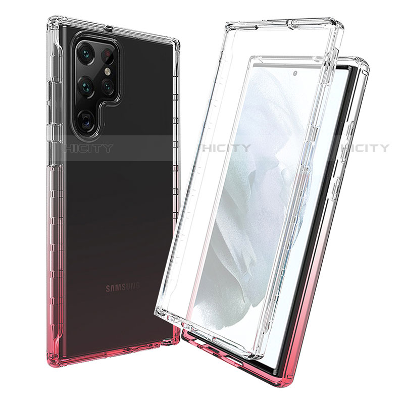 Coque Ultra Fine Transparente Souple Housse Etui 360 Degres Avant et Arriere Degrade pour Samsung Galaxy S22 Ultra 5G Rouge Plus