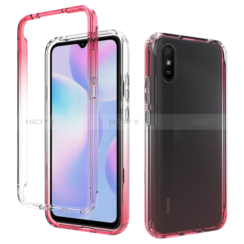 Coque Ultra Fine Transparente Souple Housse Etui 360 Degres Avant et Arriere Degrade pour Xiaomi Redmi 9AT Rouge Plus