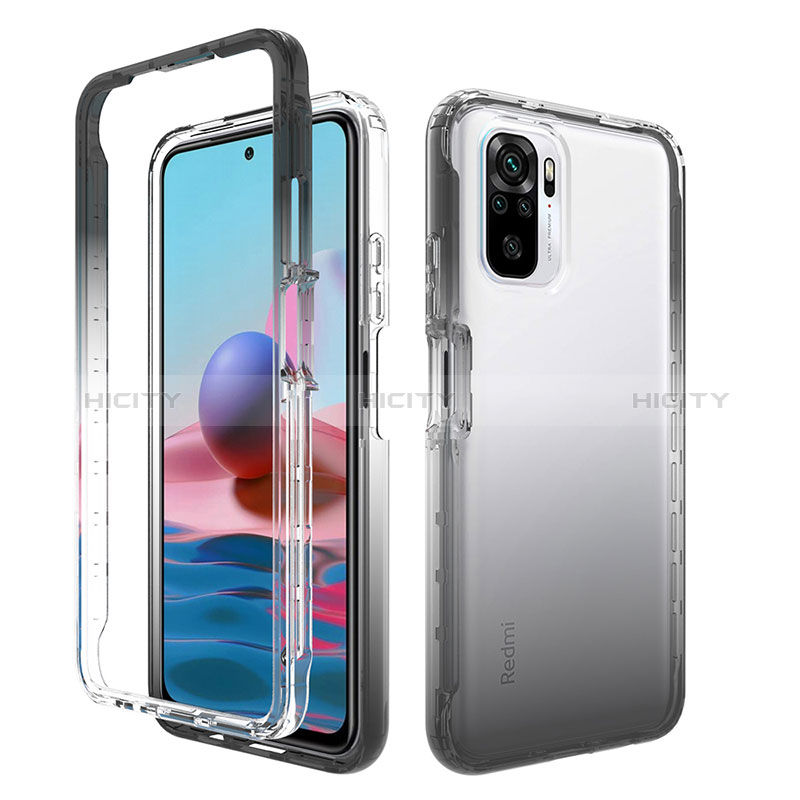 Coque Ultra Fine Transparente Souple Housse Etui 360 Degres Avant et Arriere Degrade pour Xiaomi Redmi Note 10S 4G Gris Fonce Plus