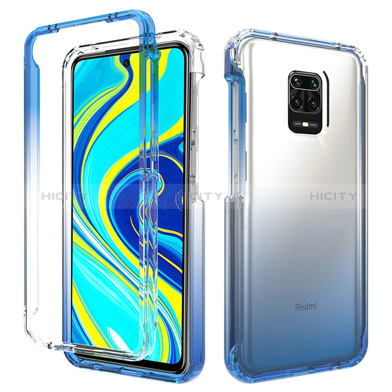 Coque Ultra Fine Transparente Souple Housse Etui 360 Degres Avant et Arriere Degrade pour Xiaomi Redmi Note 9S Bleu Plus