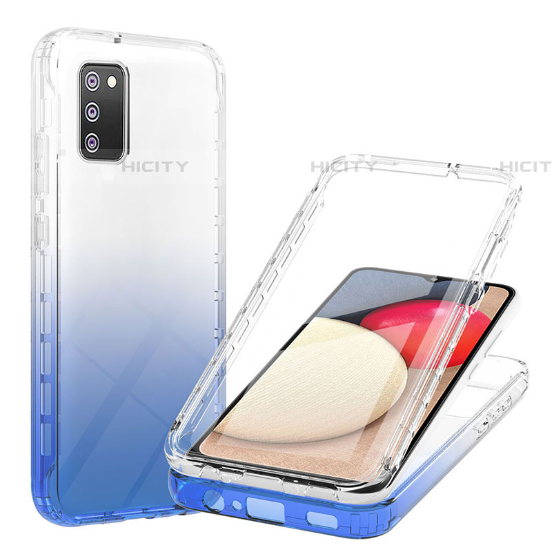 Coque Ultra Fine Transparente Souple Housse Etui 360 Degres Avant et Arriere Degrade ZJ1 pour Samsung Galaxy A03s Bleu Plus