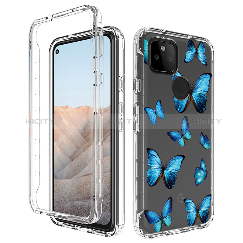 Coque Ultra Fine Transparente Souple Housse Etui 360 Degres Avant et Arriere pour Google Pixel 5a 5G Bleu Plus