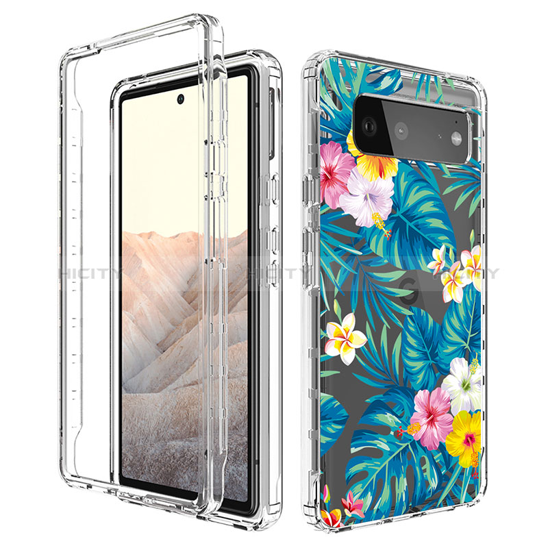 Coque Ultra Fine Transparente Souple Housse Etui 360 Degres Avant et Arriere pour Google Pixel 6 5G Bleu Ciel Plus