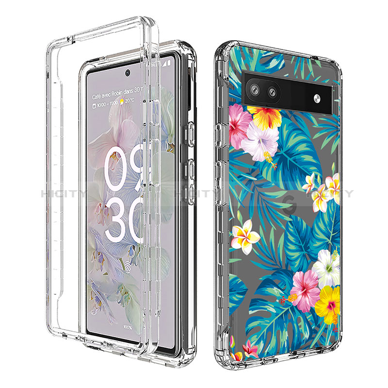 Coque Ultra Fine Transparente Souple Housse Etui 360 Degres Avant et Arriere pour Google Pixel 6a 5G Bleu Ciel Plus