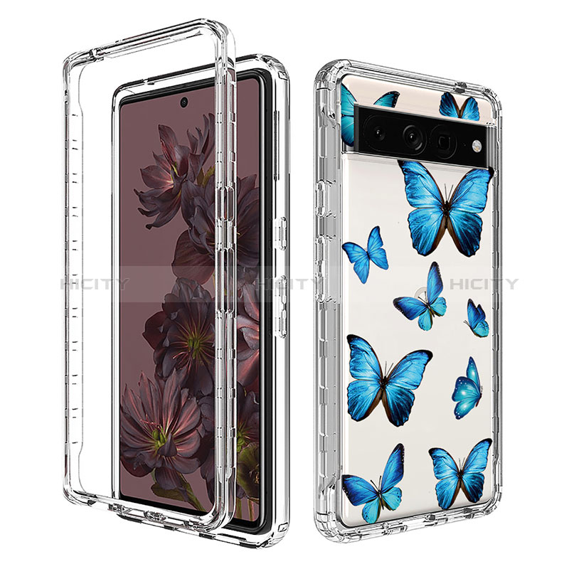 Coque Ultra Fine Transparente Souple Housse Etui 360 Degres Avant et Arriere pour Google Pixel 7 Pro 5G Bleu Plus