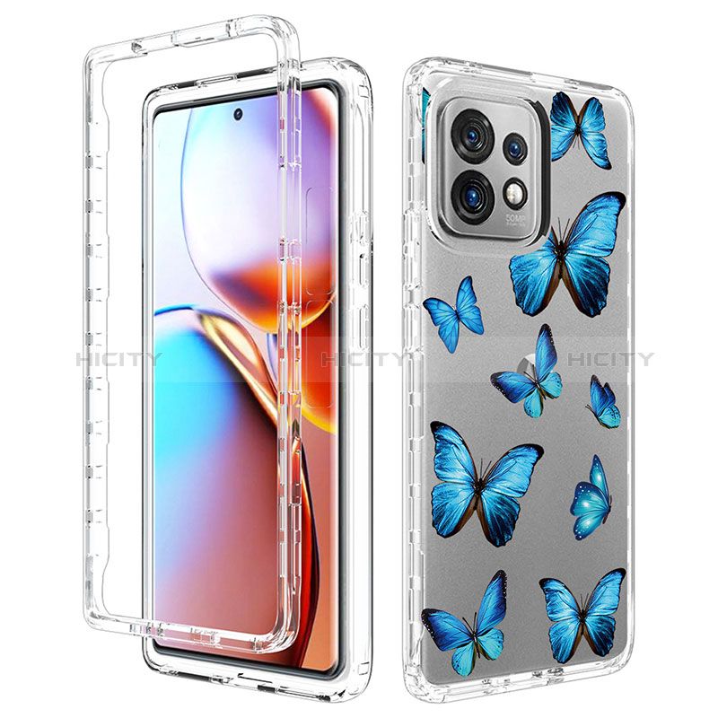 Coque Ultra Fine Transparente Souple Housse Etui 360 Degres Avant et Arriere pour Motorola Moto Edge Plus (2023) 5G Bleu Plus