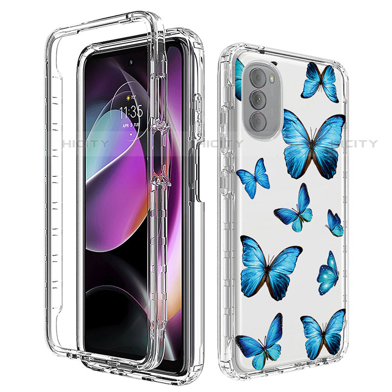 Coque Ultra Fine Transparente Souple Housse Etui 360 Degres Avant et Arriere pour Motorola Moto G 5G (2022) Bleu Plus