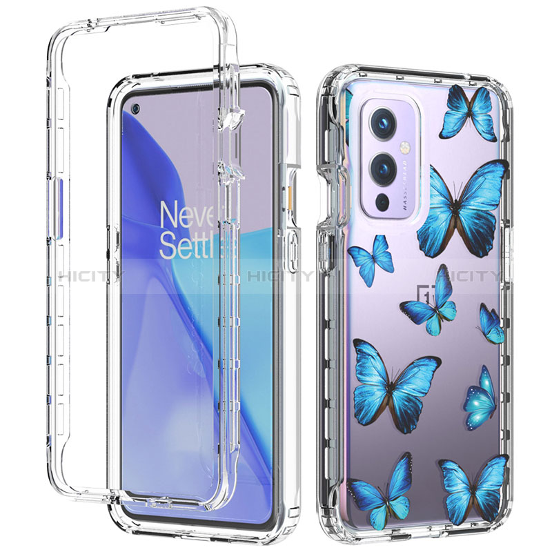 Coque Ultra Fine Transparente Souple Housse Etui 360 Degres Avant et Arriere pour OnePlus 9 5G Bleu Plus