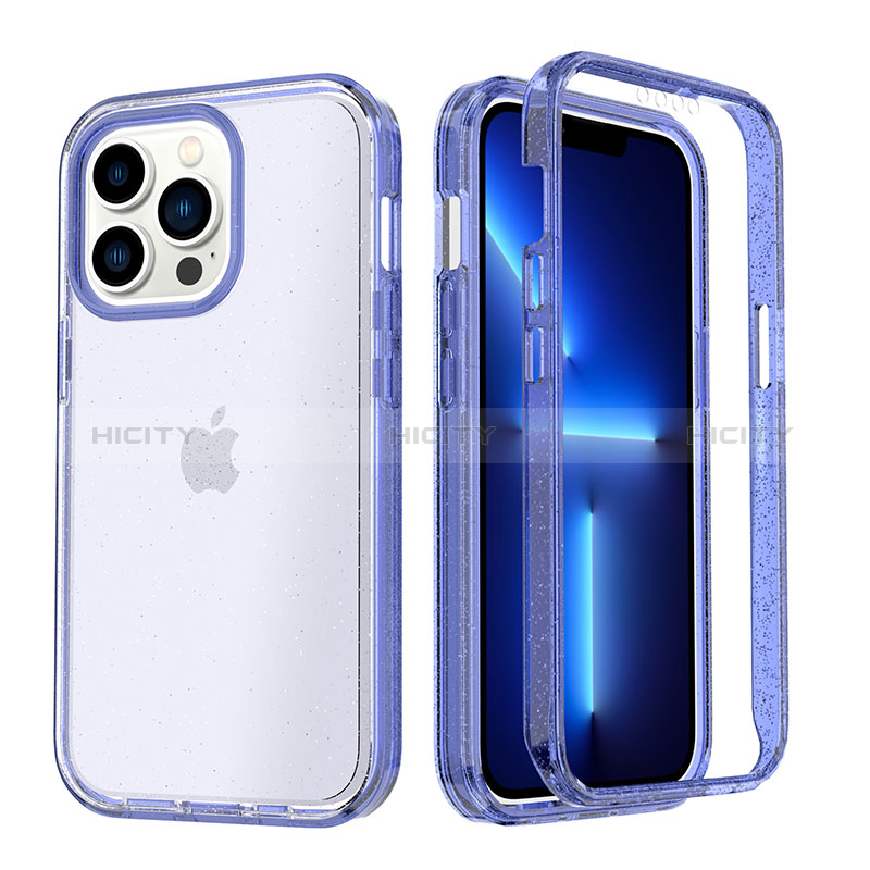 Coque Ultra Fine Transparente Souple Housse Etui 360 Degres Avant et Arriere YJ1 pour Apple iPhone 13 Pro Bleu Plus