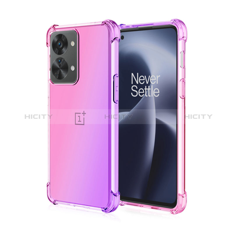 Coque Ultra Fine Transparente Souple Housse Etui Degrade pour OnePlus Nord 2T 5G Rose Rouge Plus